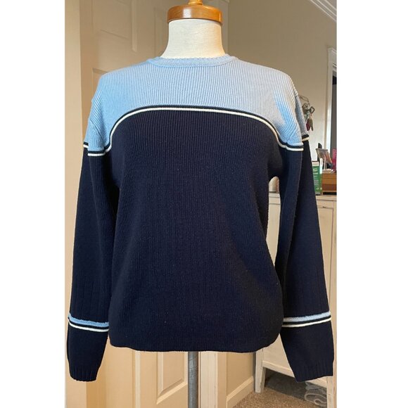 Modern Culture Women's Large Navy, Baby Blue, White Stripe Long Sleeve Tee 90s - Picture 1 of 11